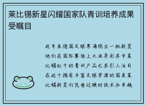 莱比锡新星闪耀国家队青训培养成果受瞩目