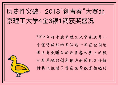 历史性突破：2018“创青春”大赛北京理工大学4金3银1铜获奖盛况