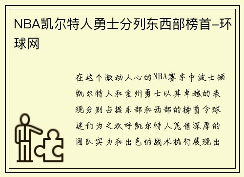 NBA凯尔特人勇士分列东西部榜首-环球网